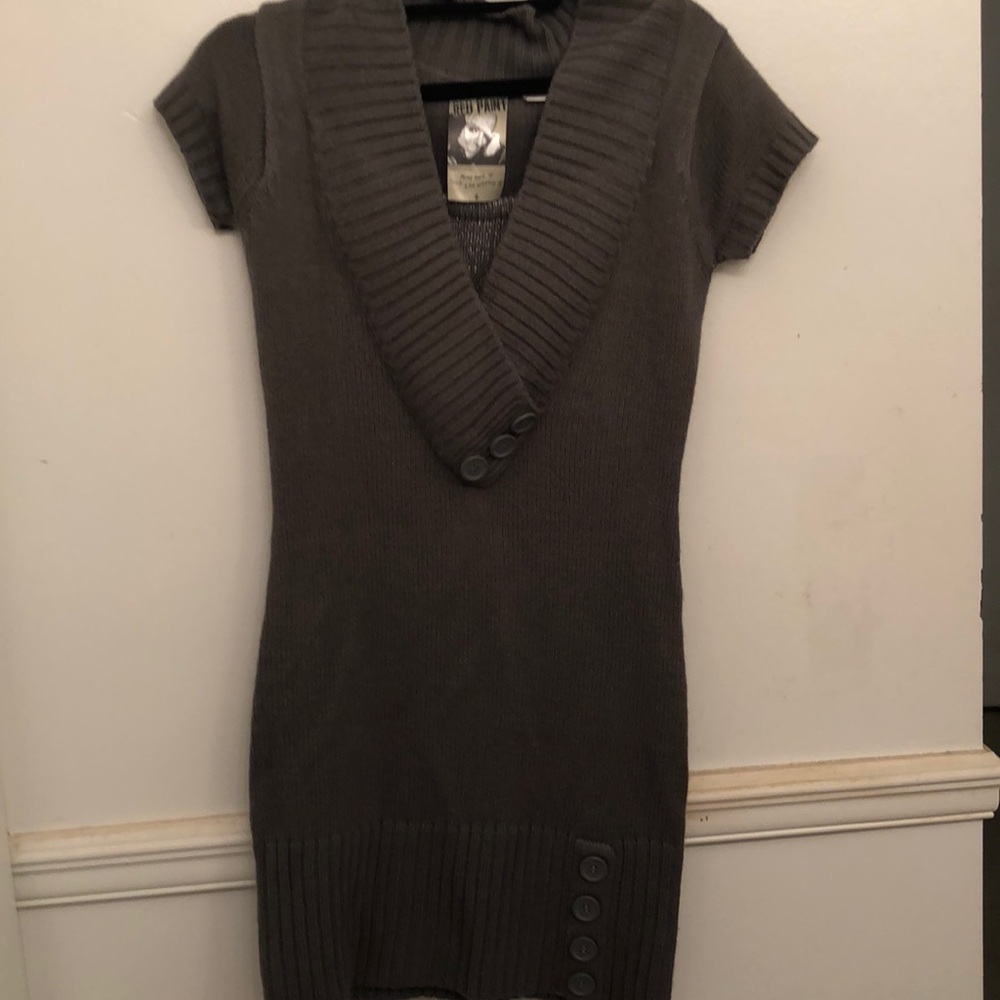Gray form-fitting sweater dress